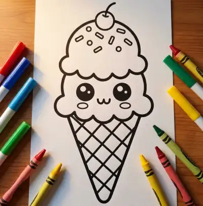 How to Draw cute ice cream cone, Step by Step
