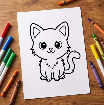 How to Draw cute kitten, Step by Step