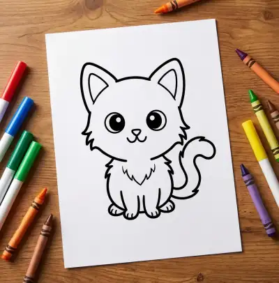 How to Draw cute kitten, Step by Step