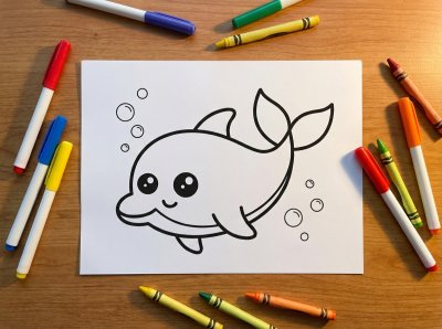 How to Draw kawaii dolphin, Step by Step
