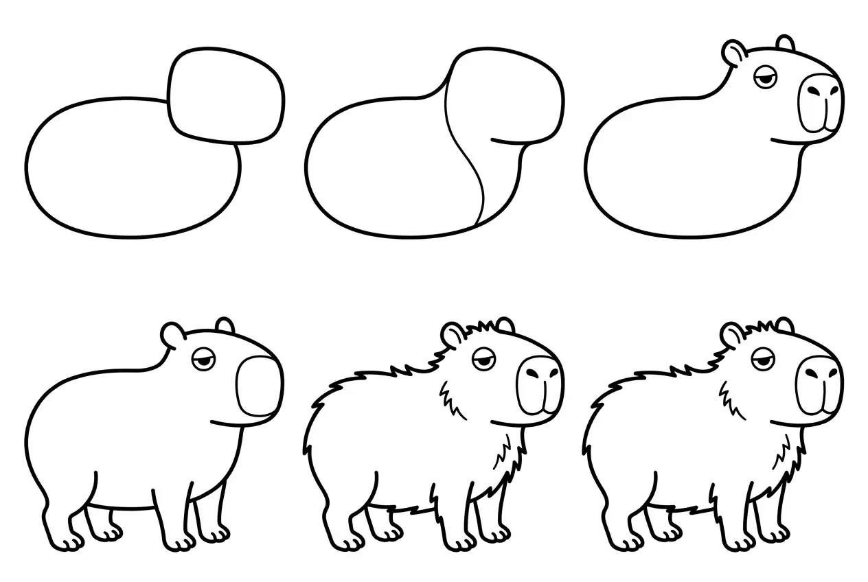 How to draw cute capybara - all steps
