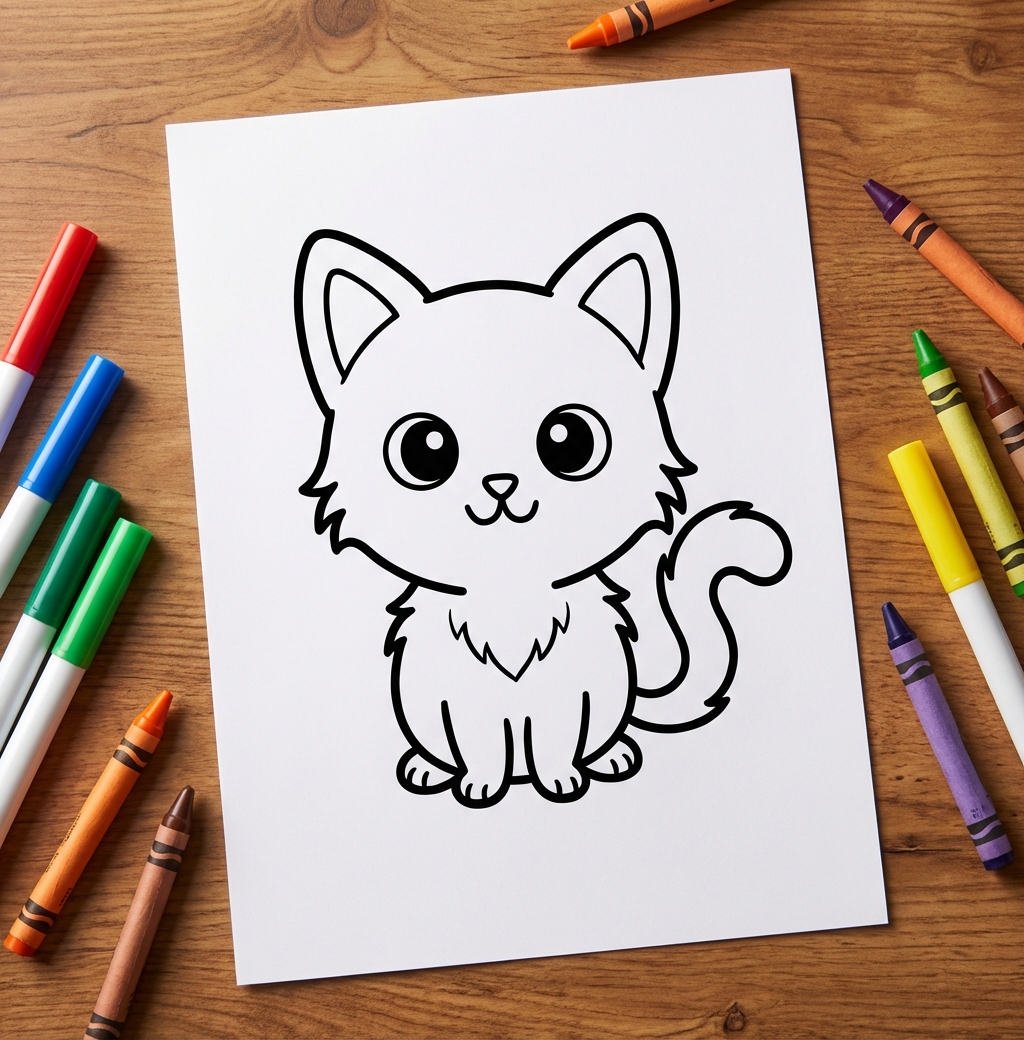 How to Draw cute kitten, Step by Step