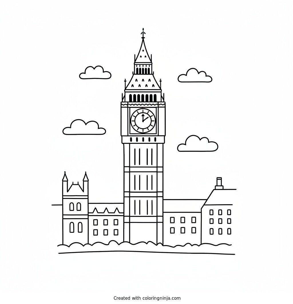 A coloring page of Big Ben in London