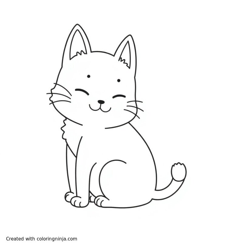 A coloring page of A cat in the style of Studio Ghibli. Just the cat, no surroundings. 
