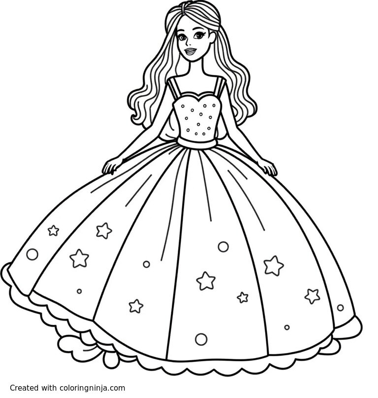 A coloring page of christmas barbie with dresses

