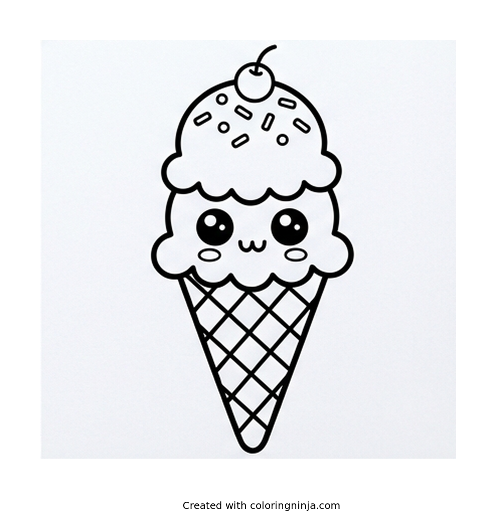 Coloring page of cute ice cream cone