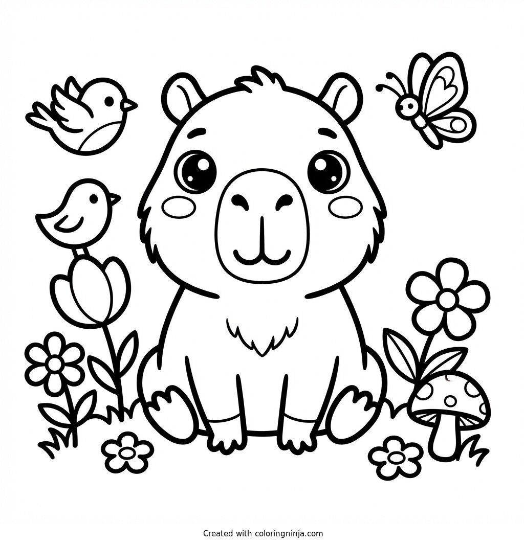 Coloring page of cute kawaii Capybara