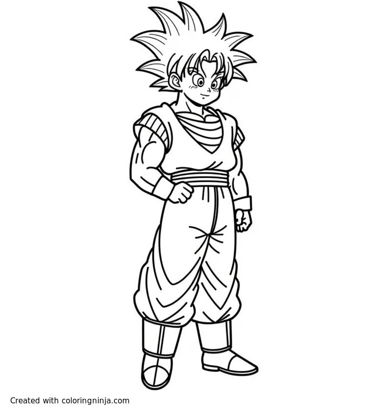 A coloring page of A detailed drawing of goku from the anime
