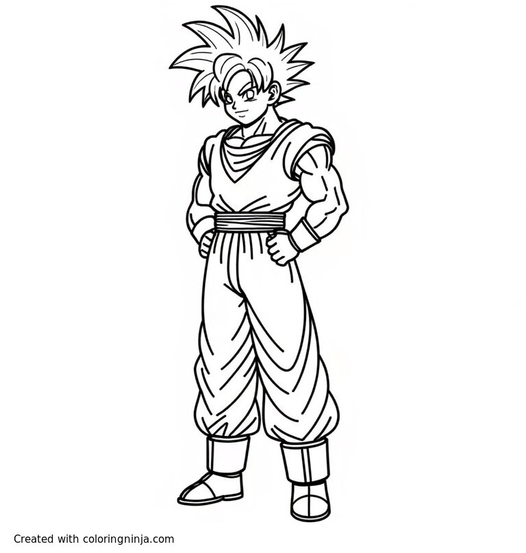 A coloring page of A detailed drawing of goku from the anime
realistic