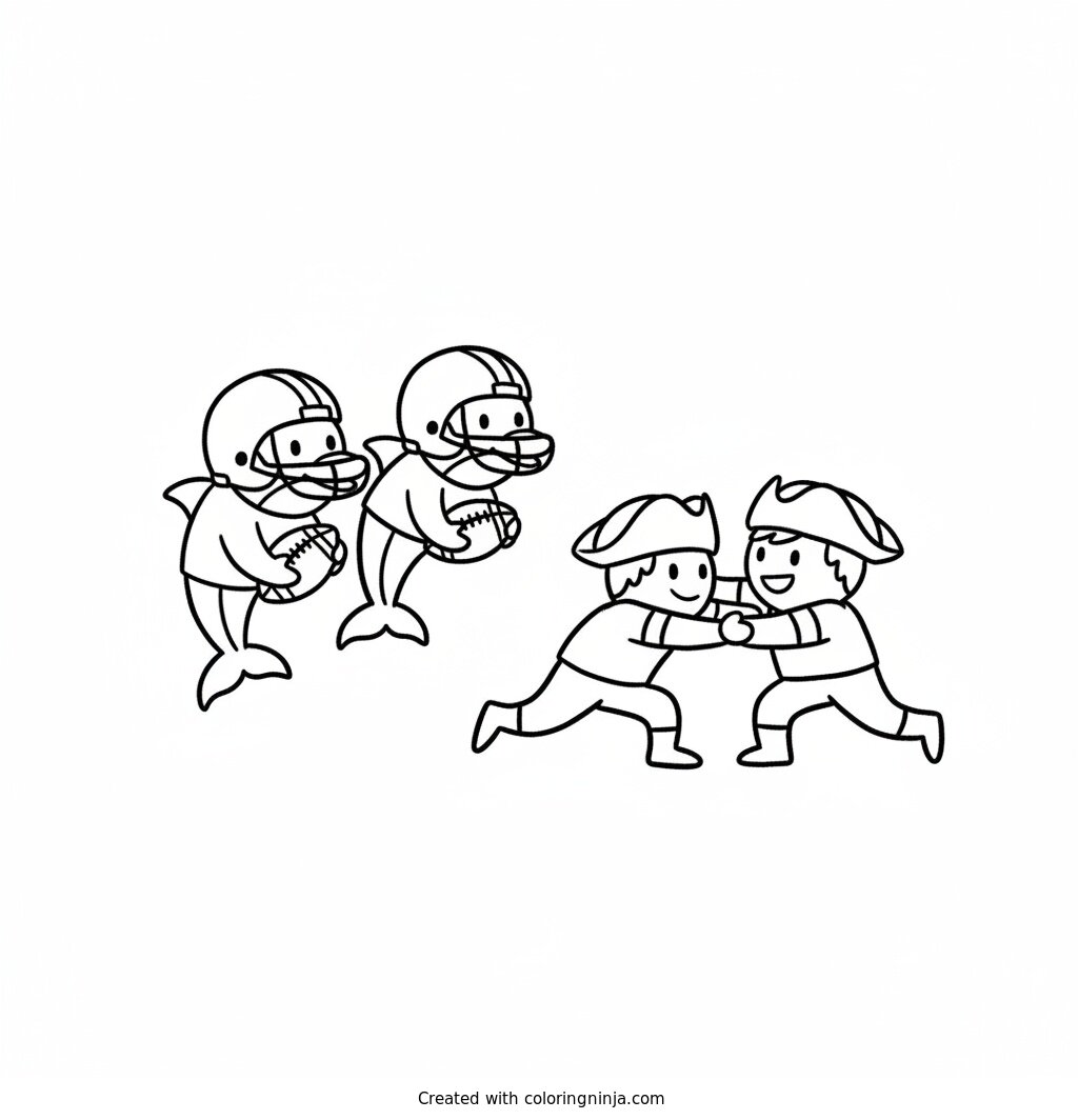 A coloring page of Dolphins V.S Patriots
