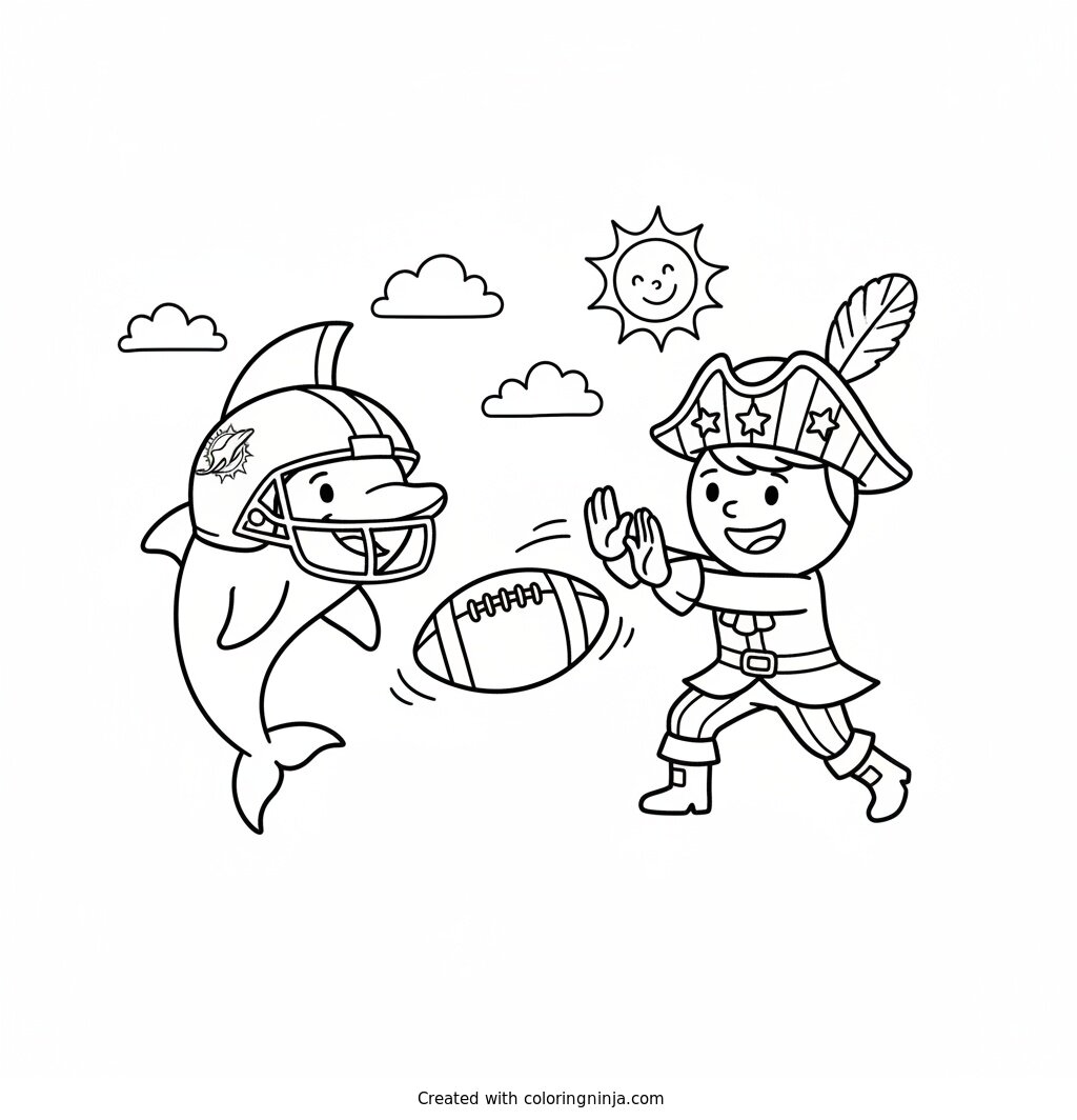 A coloring page of Dolphins v.s. Patriots