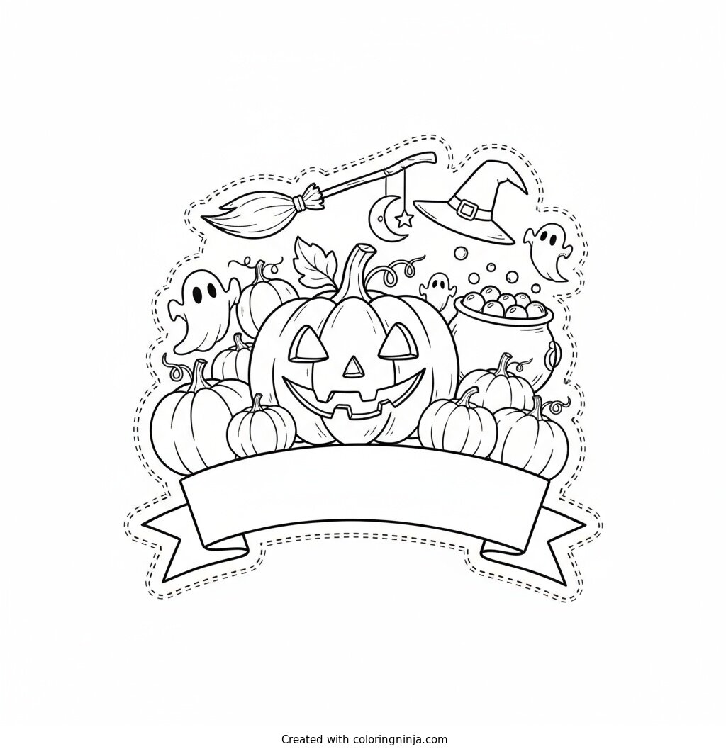 A coloring page of Edward's First Halloween 1968 Text Logo without any pictures of humans, without any pictures of animals, without any pictures of birds, and without any pictures of insects.