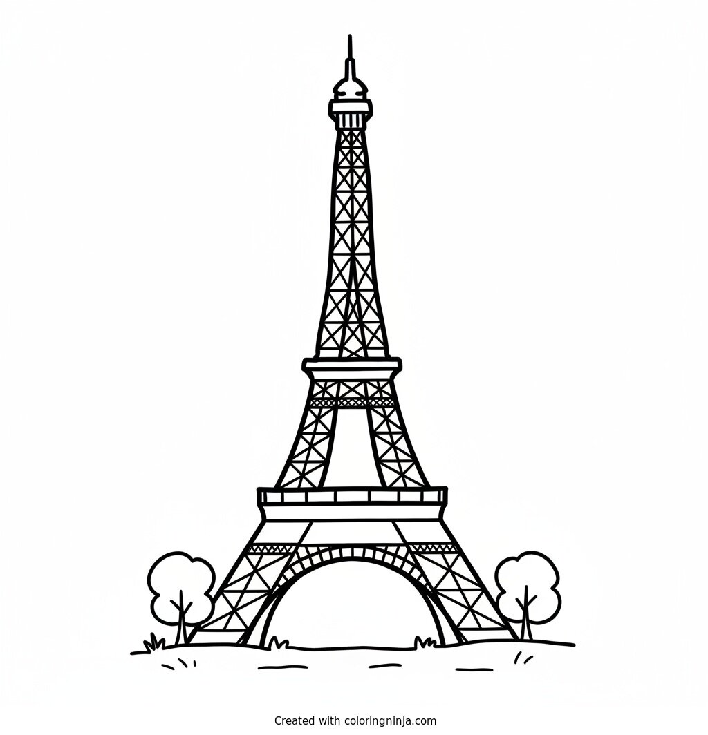 A coloring page of Eiffel tower