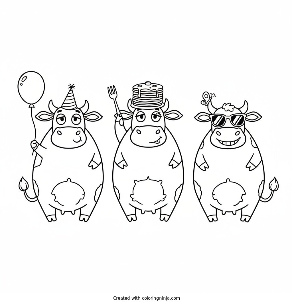 A coloring page of funny cows
