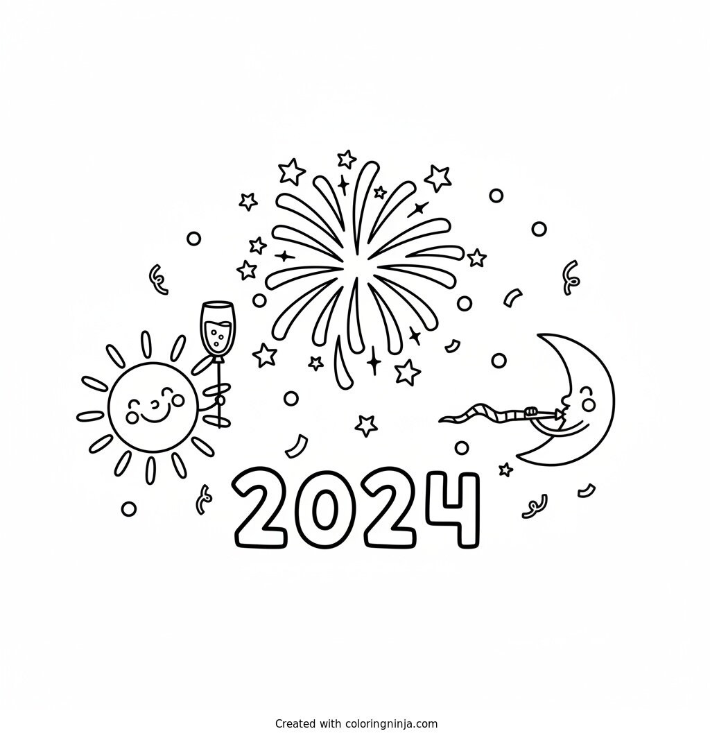 A coloring page of Happy New year 2024