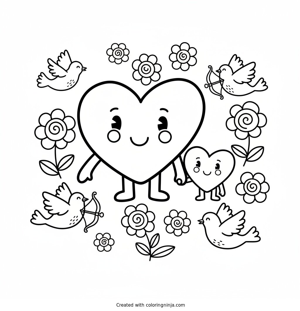 A coloring page of happy saint valentine's day