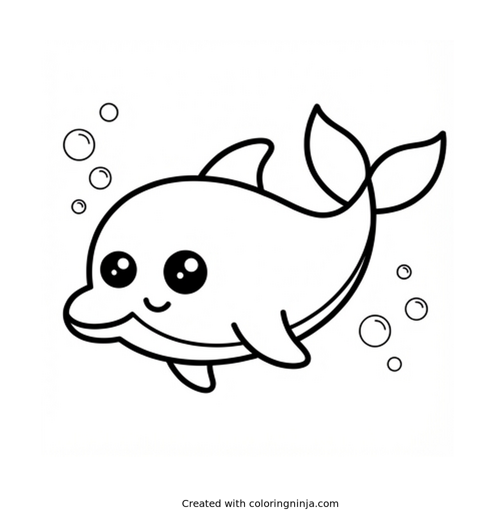 Coloring page of kawaii dolphin