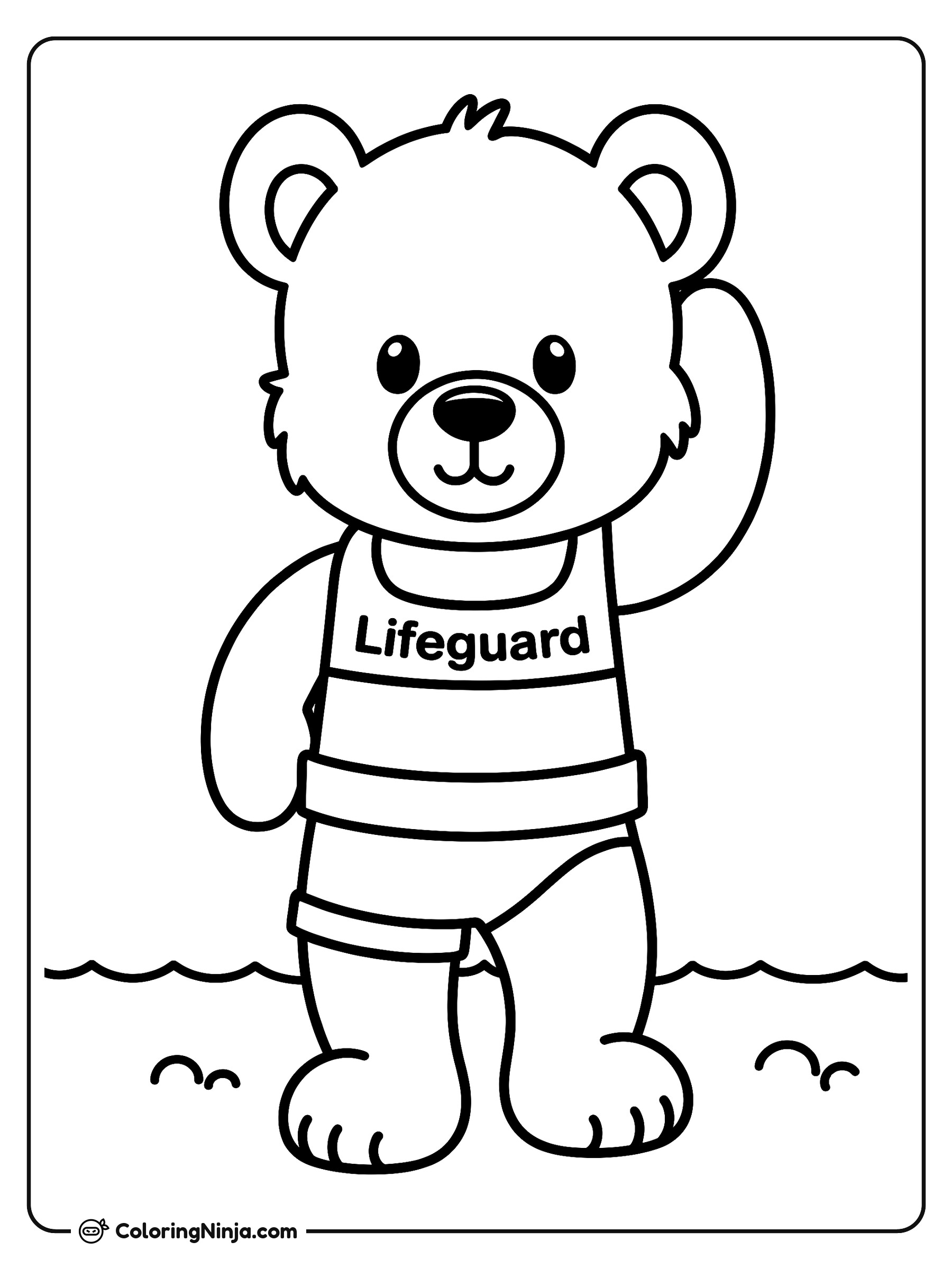 Lifeguard with Teddy Bear in a Swim Suit Coloring Page