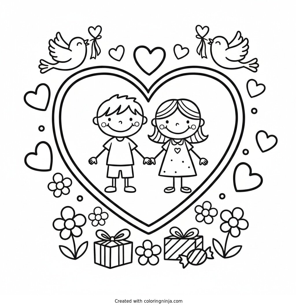 Coloring page of love san valentines