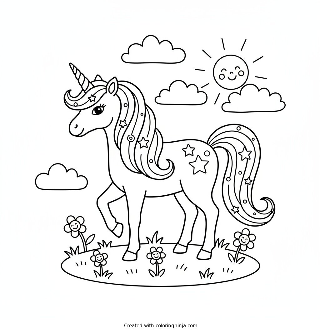 A coloring page of a magical unicorn 
