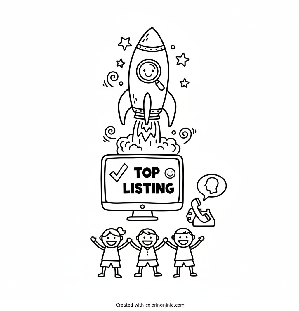 Coloring page of Our system gets your company listed on top of search results almost instantly - no long SEO process, no delay.
Can I walk you through it on a short call?