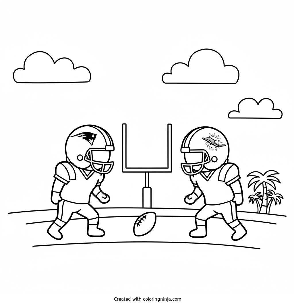 A coloring page of Patriots v.s. Dolphins