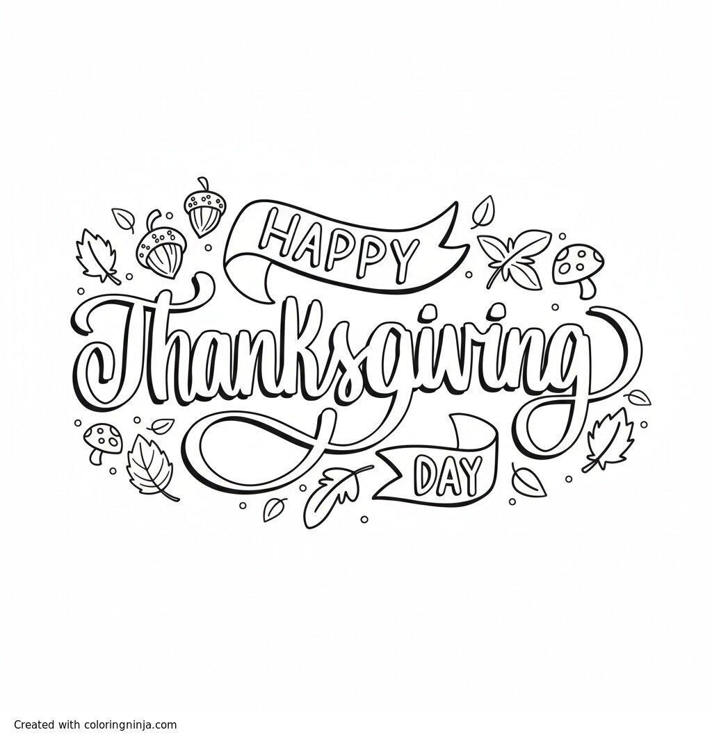 A coloring page of "Happy Thanksgiving Day Coloring Page"