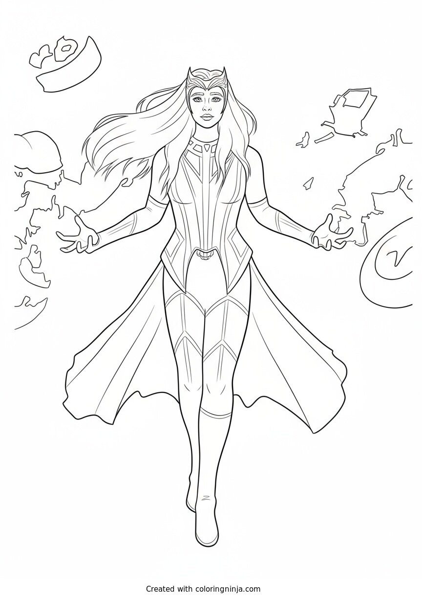 A coloring page of Red-skinned warrior with glowing hands