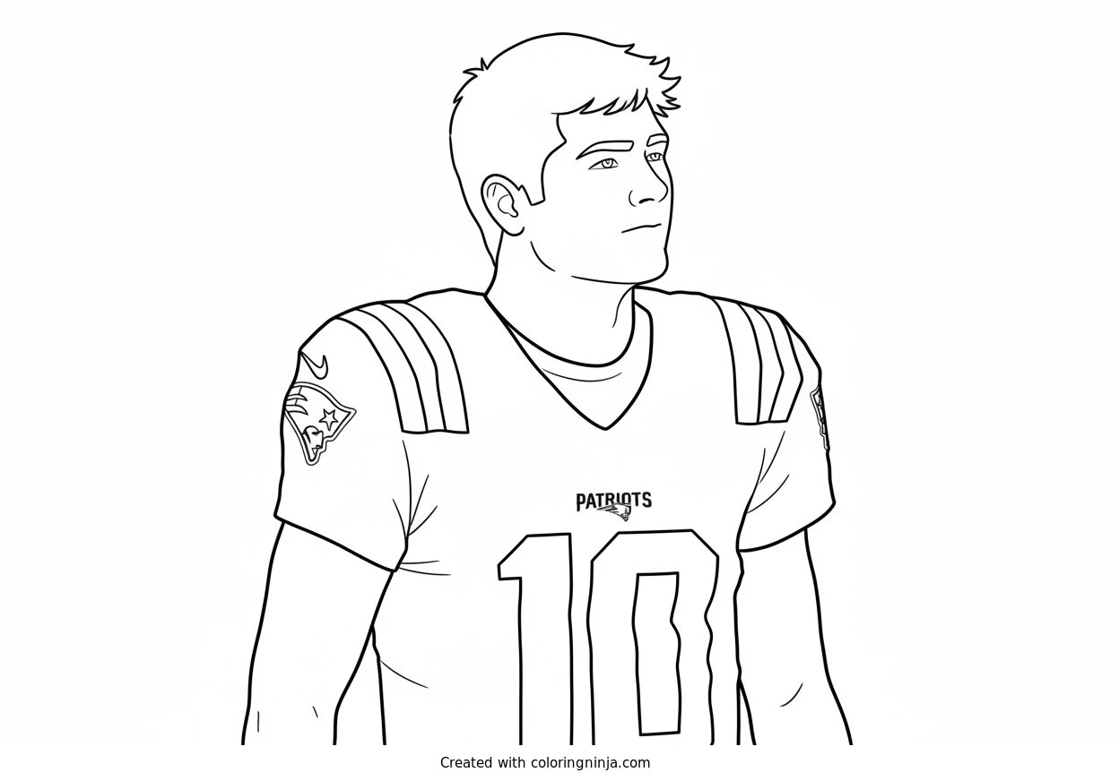 A coloring page of Drake Maye