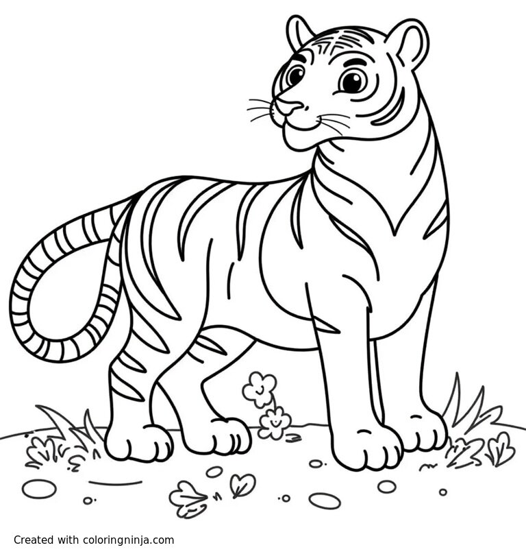 A coloring page of saber tooth tiger