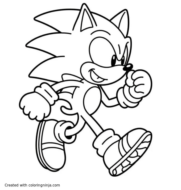 A coloring page of sonic running