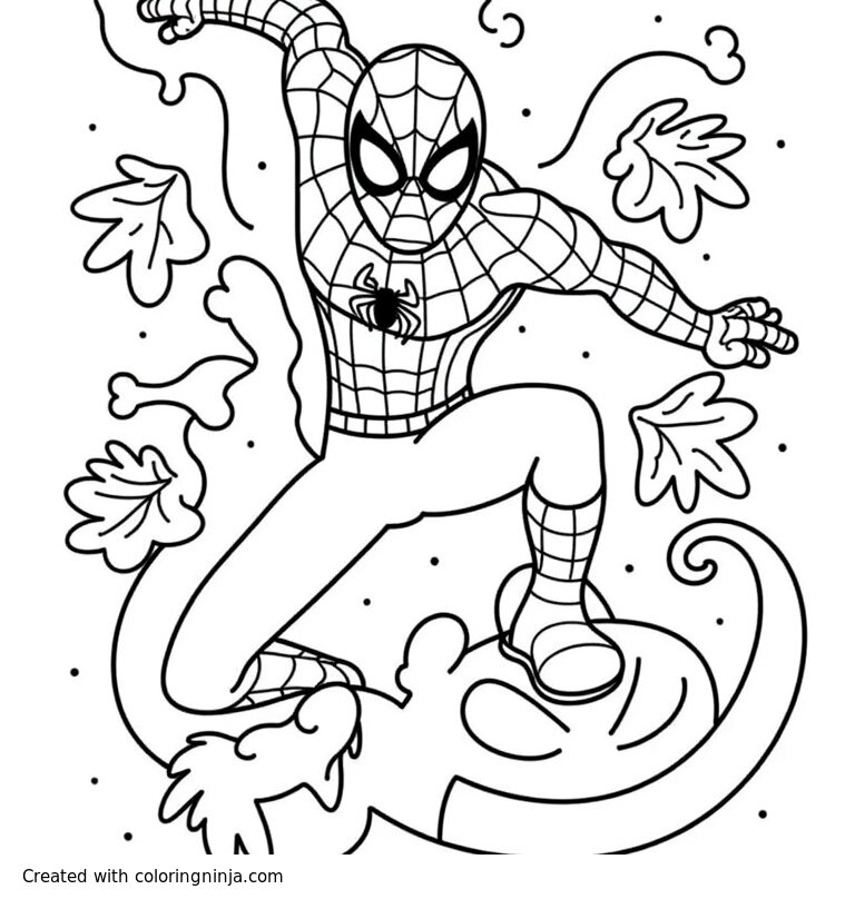 A coloring page of Spiderman fighting venom flipping