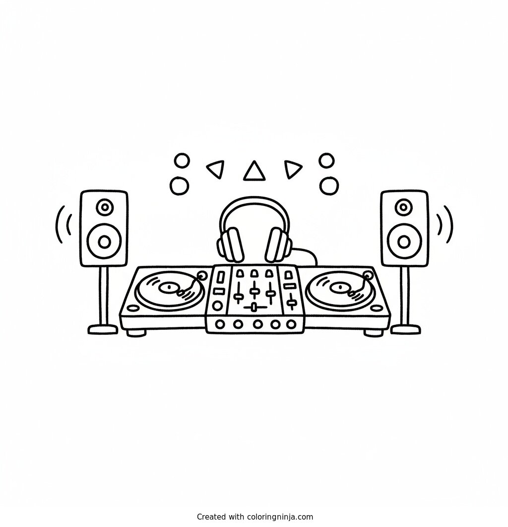 A coloring page of Techno Dj music set