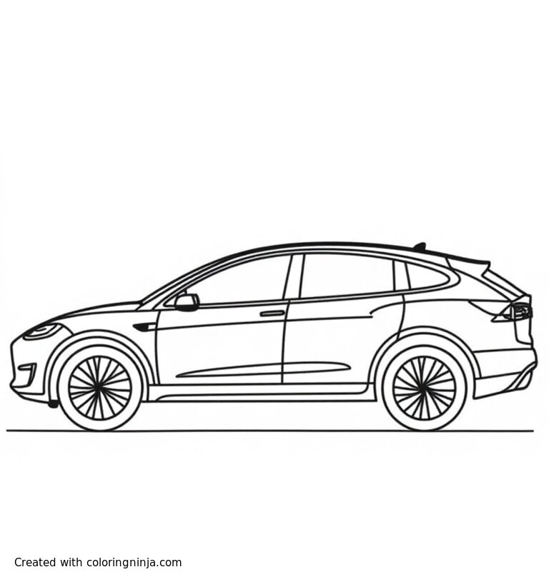 A coloring page of tesla model X