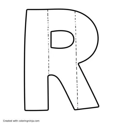 A coloring page of 4 letters "R" in a 2x2 grid with dotted lines