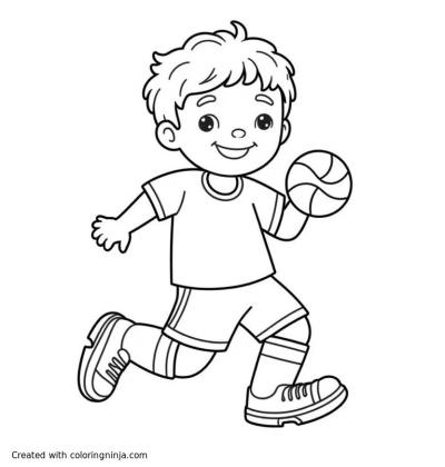 A coloring page of 6 year old boy who loves all sports 