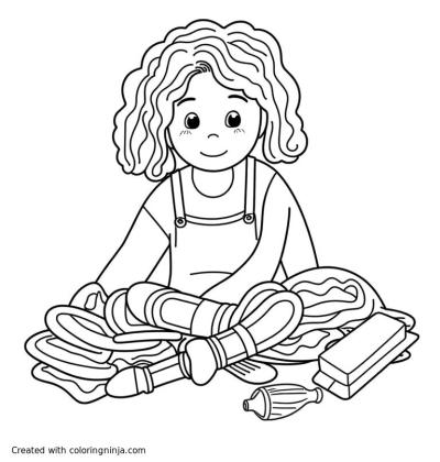 A coloring page of “Adulting level: tried, cried, denied.” generate a coloring page with this quote. a woman with hair in dissarray with a pile of laundry a box of kleenex, and a glass of wine tipped over on the floor