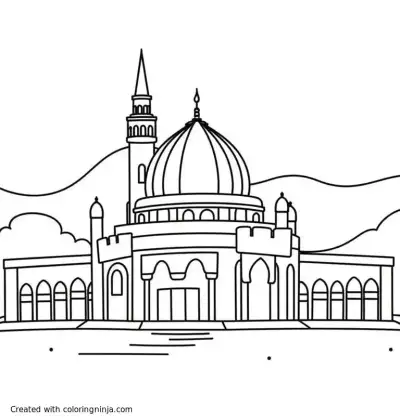 A coloring page of Al-Azhar Mosque, Cairo (Egypt) architecture