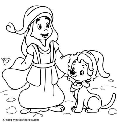 A coloring page of Aladdin and forty thieves 