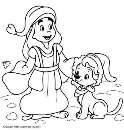 A coloring page of Aladdin and forty thieves 