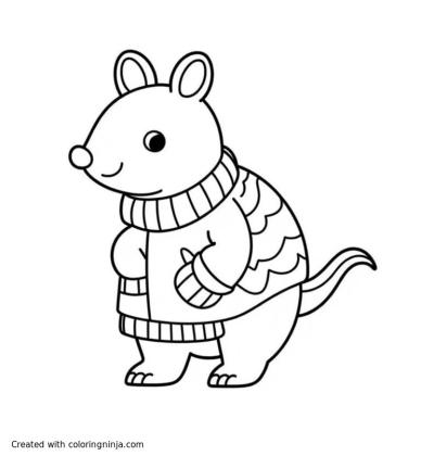 A coloring page of an armadillo wearing a sweater
