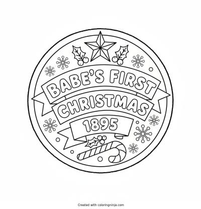 A coloring page of Babe's First Christmas 1895 Blue Text Logo without any pictures of humans, without any pictures of animals, without any pictures of birds, and without any pictures of insects.