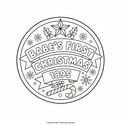 A coloring page of Babe's First Christmas 1895 Blue Text Logo without any pictures of humans, without any pictures of animals, without any pictures of birds, and without any pictures of insects.