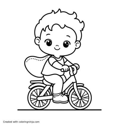 A coloring page of Baby on a bike