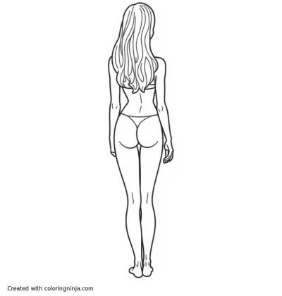 A coloring page of back woman