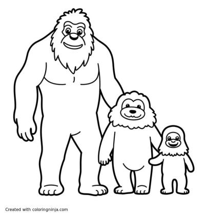 A coloring page of bigfoot family