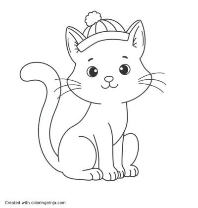 A coloring page of a cat with a hat