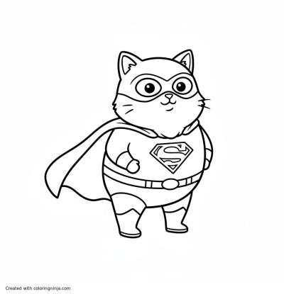 A coloring page of a cat with superman costume