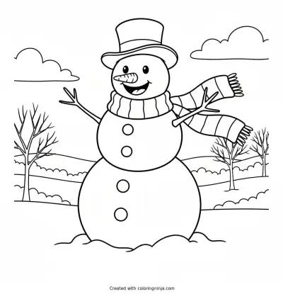 A Friendly Winter Snowman Coloring Page