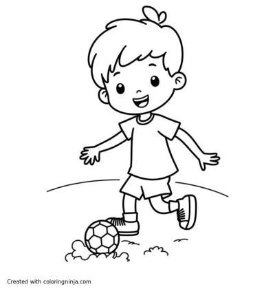 A coloring page of children playing football
